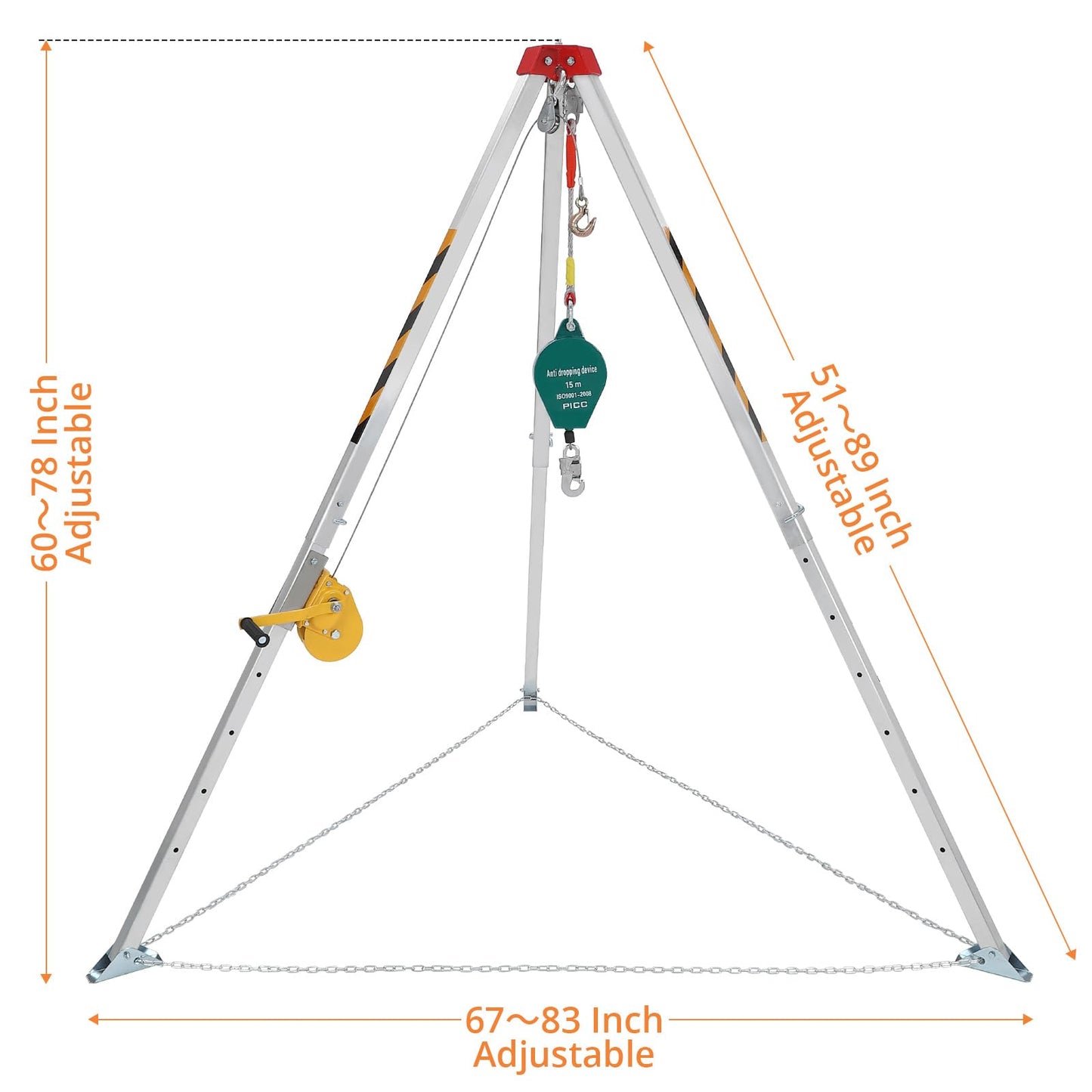 GarveeTech Confined Space Tripod Kit with 1200 LBS Lifting Winch and Fall Arrester, Sewer Rescue Tripod with Safety Self-Locking Device