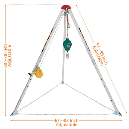 GarveeTech Confined Space Tripod Kit with 1200 LBS Lifting Winch and Fall Arrester, Sewer Rescue Tripod with Safety Self-Locking Device