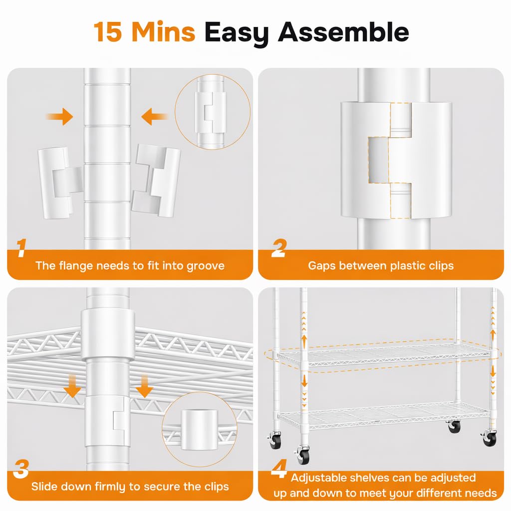 Simple Deluxe Rolling Clothes Rack, Heavy Duty Clothing Rack, 3-Shelf Portable Adjustable Wardrobe Closet with Wheels, Hanging Rods & Side Hooks, 43.3" W x 17.7" D x 80.3" H, White