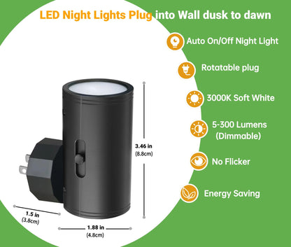 GEPLAD 4 Pack LED Night Light, Plug Into Wall, Dusk to Dawn Sensor, Soft White 3000K,Uplight & Downlight, for Bedroom, Stairway, Hallway,Bathroom Dimmable