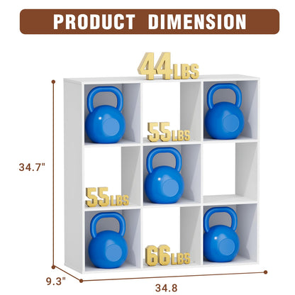 Nestwise 9 Cube Storage Organizer, Free Standing Display Shelf with Open Cubes, Floor Standing Book Shelf Bookcase with Storage for Home Office, Living Room, Bed Room (White, 9-Cube)