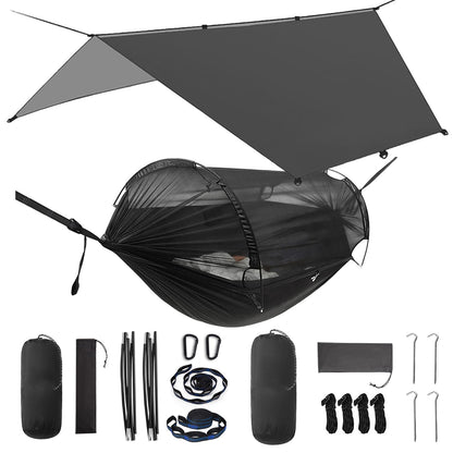 ADVOKAIR Camping Hammock with Mosquito Net and Rain Fly, Up to 500lbs, Ultralight and Portable Nylon Travel Hanging Hammock with Tree Straps, Perfect for Outside, Backpacking, Hiking and Backyard