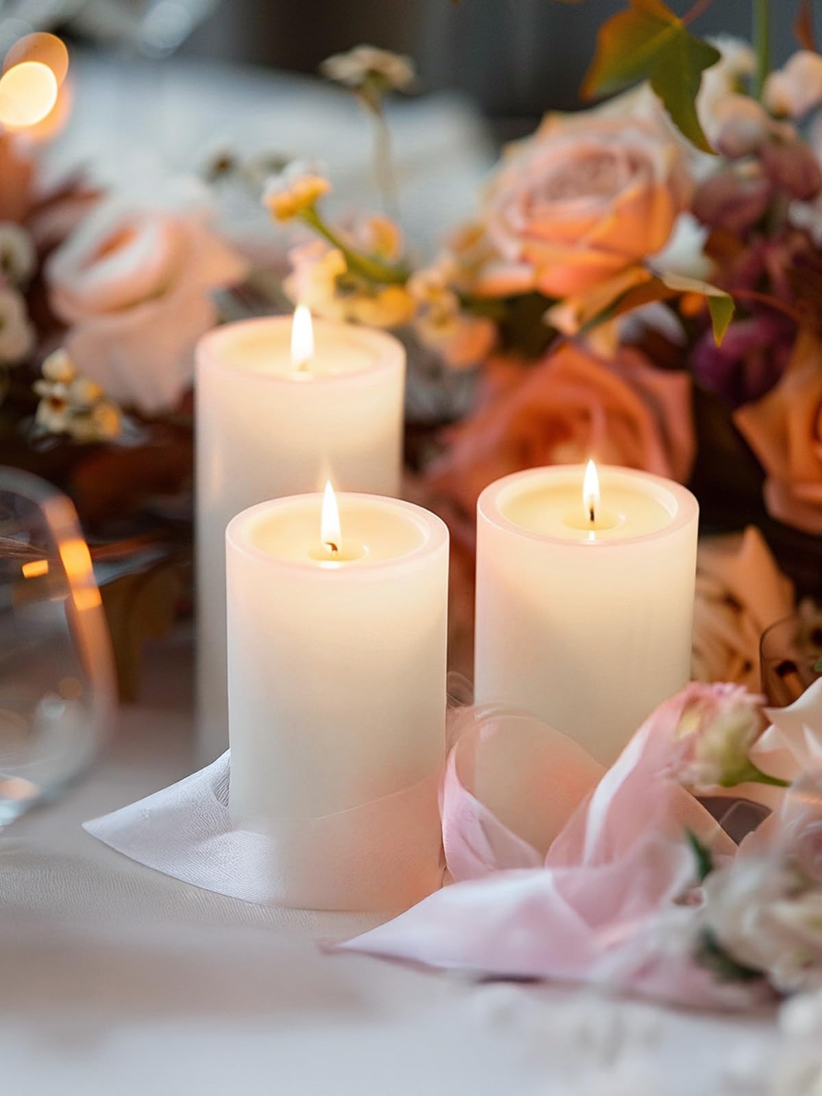 Ashlux 3x4 Inch White Pillar Candles, Set of 3 Wax, 56 Hours Long Burning, Unscented and Dripless Pillar Candles Bulk for Christmas Lights, Wedding, Parties, Spas, Home Decorative