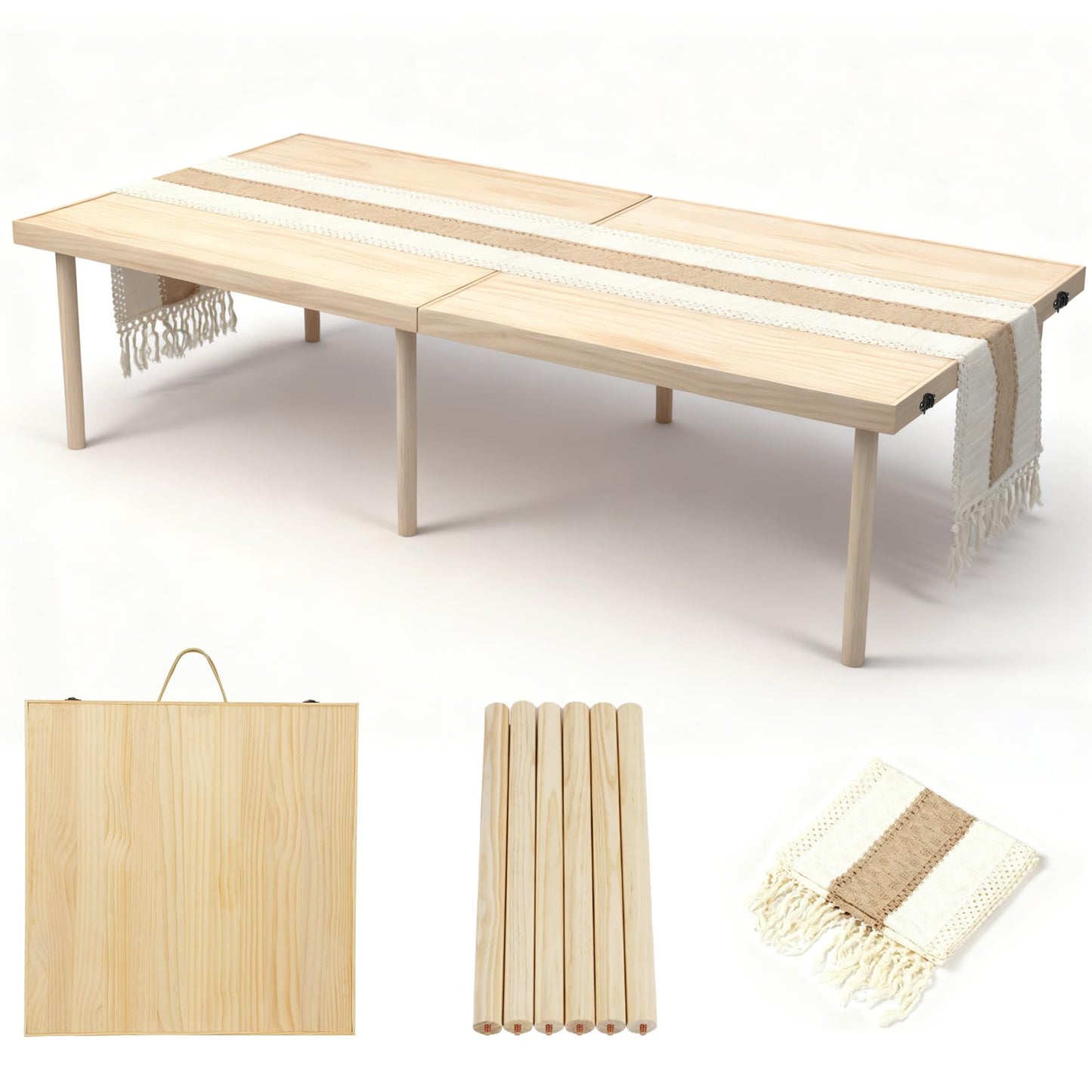 GamPark Portable Wooden Outdoor Low Picnic Table for Floor Seating, Beach, Camping, BBQ, Backyard, 60x30in
