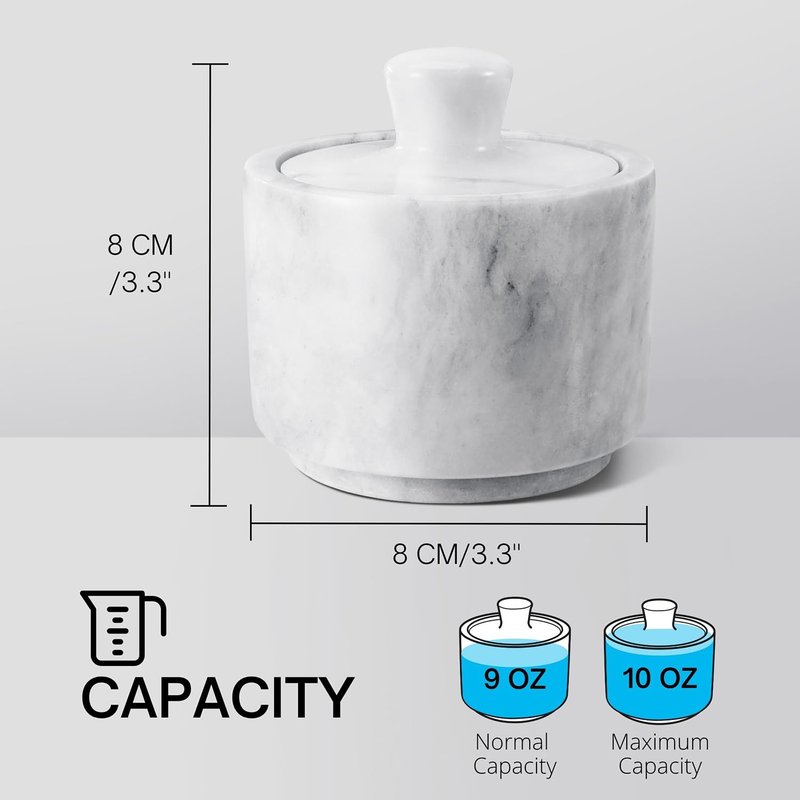 Flexzion Marble Salt Cellar with Lid - Salt and Pepper Bowls Dish Container for Kitchen - Marble Pepper Jar Storage Box Holder for Paprika, Herbs, Sugar, Jewelry & Watches (Set of 2, Black & White)