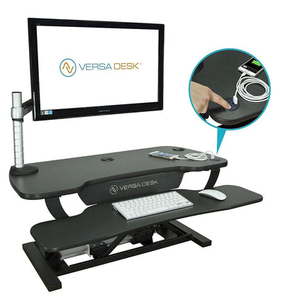 VERSADESK® PowerPro™ 36” x 24” Standing Desk Converter | 7.75” - 23.5” Electric Height Adjustable Sit to Stand Desk Riser w/Keyboard Tray & USB Hub - Ergonomic Workstation for Home & Office, Black