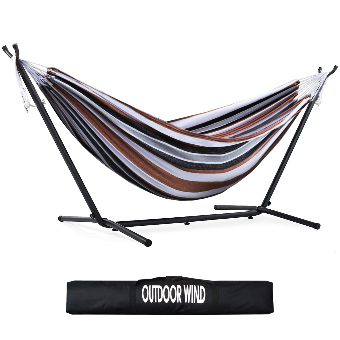 OUTDOOR WIND 550lbs Capacity Double Hammock Adjustable Hammock Bed with 10ft Heavy Duty Steel Stand Includes Portable Carrying Case, Easy Set up