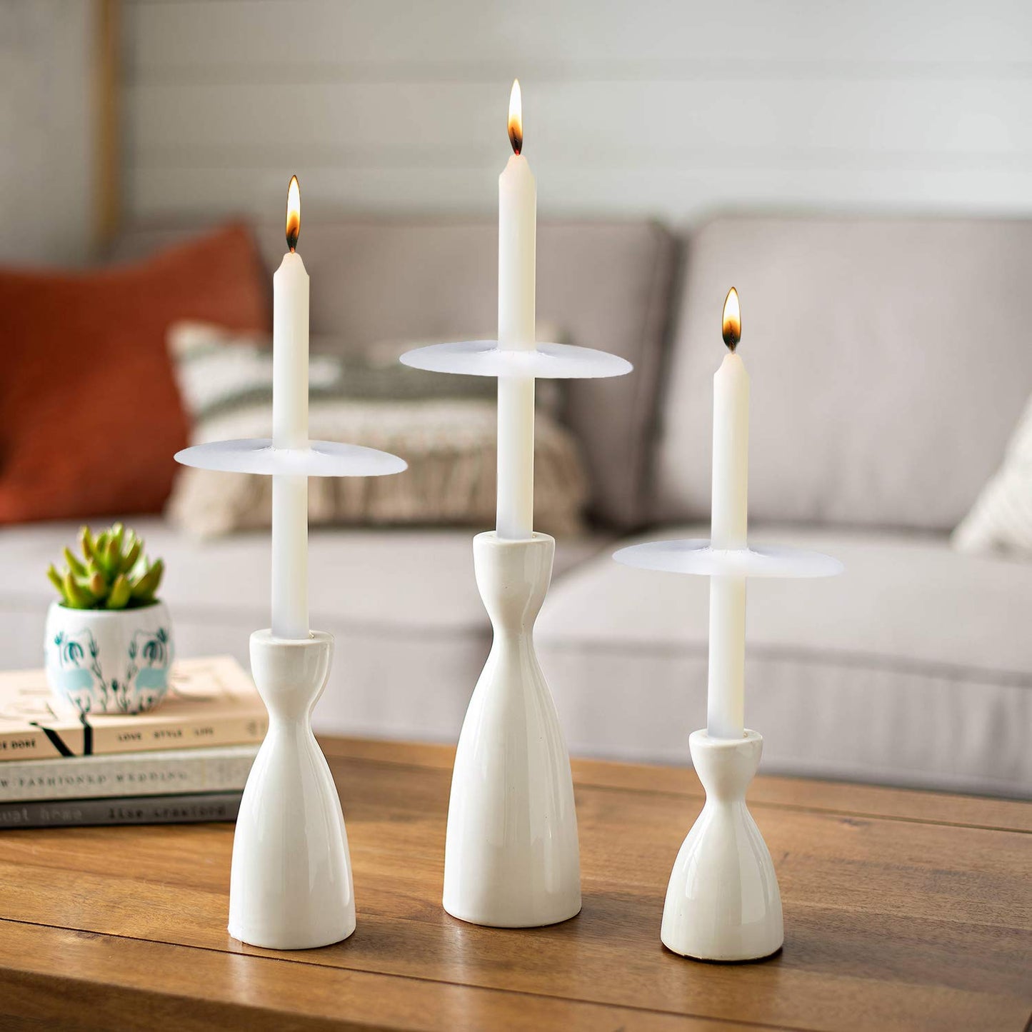 Church Candles with Drip Protectors for Devotional Candlelight Vigil Service, Box of 50 Candles, Unscented White 5" H X 1/2" D