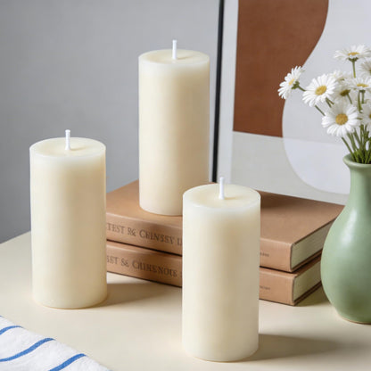 Natural Beeswax Pillar Candle 2x4 inch in Bulk, Smokeless and Long Lasting (22-27 Hours) Pure Beeswax Candle, Natural Unscented, 6 Pack - Off White