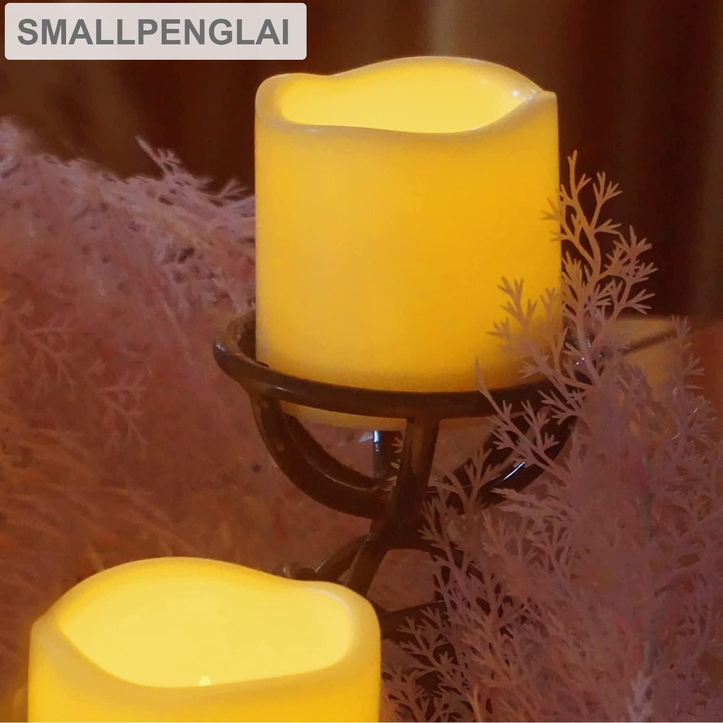 Smallpenglai Outdoor Indoor Flameless Pillar Candles, 4 Pack Plastic Resin Battery Operated Electric LED Candle Sets with Cycling 24 Hours Timer Function for Home Party Wedding Decoration, 3"x3"
