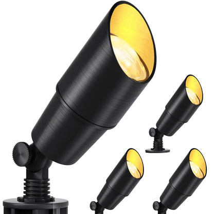 wowlite Matte Black Aluminum Outdoor Spot Lights with 4 Light Bulbs, 5W 2700K Warmlight 12V Low Voltage Landscape Lighting Fixture, IP65 Waterproof LED Uplights for Garden Courtyard Pathway, 4 Pack