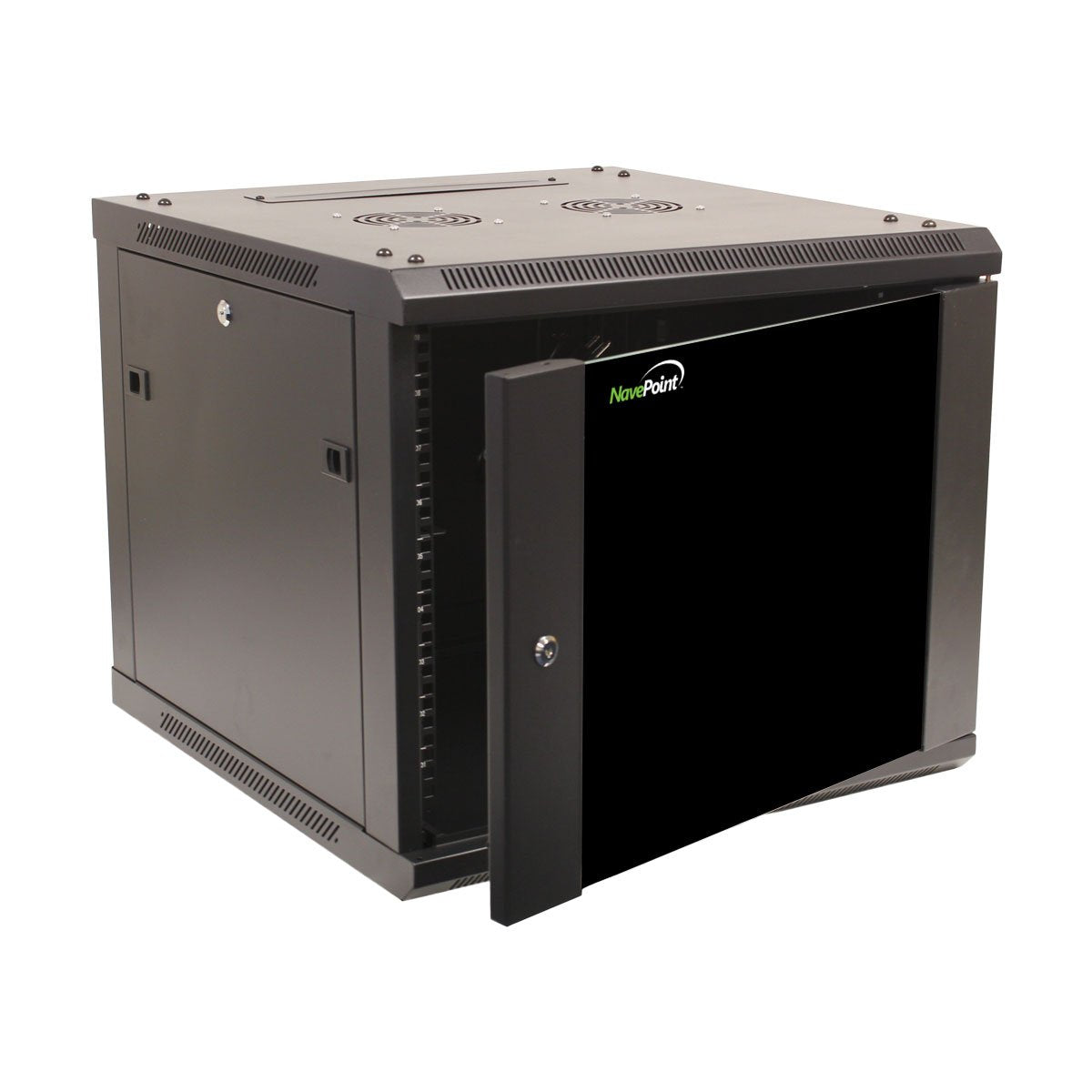 NavePoint 9U Server Cabinet Wall Mount Rack Enclosure Includes 2 Fans, Locking Glass Door, Removable Side Panels – 9U Network Cabinet 23.6” Deep, 19 Inch Server Rack for IT and A/V Equipment