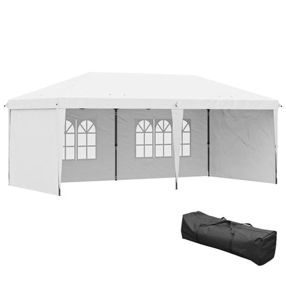 Outsunny 10' x 20' Pop Up Canopy Tent with 4 Sidewalls, Outdoor Portable Instant Canopy Shelter for Parties, Outdoor Instant Gazebo with Carry Bag for Garden, Patio, White