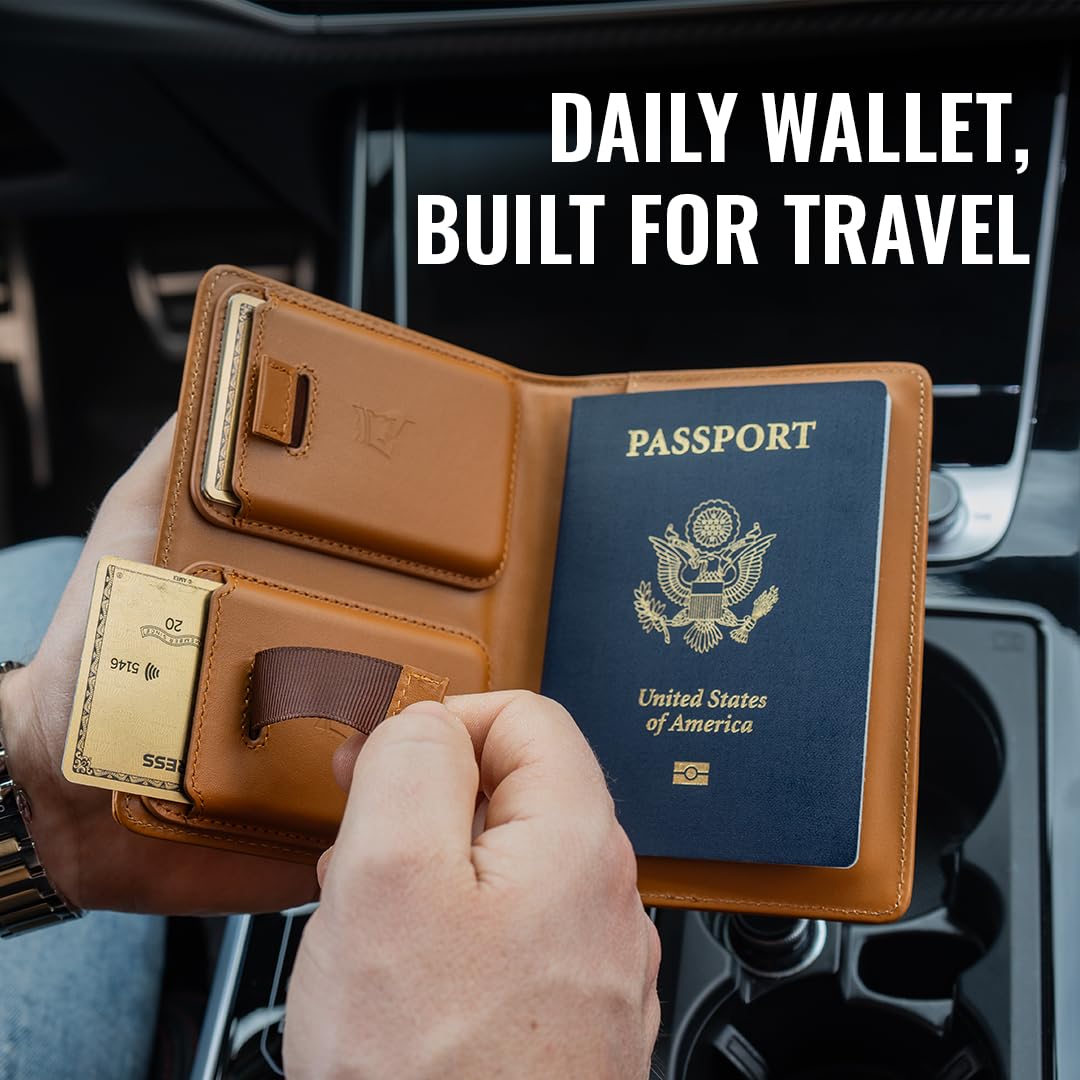 Kings Loot Passport Holder Wallet – RFID Blocking Leather Travel Wallet with Built-in Airtag Holder – Holds 1-6 Cards & Passport – Easy Pull Tab – Slim & Stylish Wallets (Midnight Black)