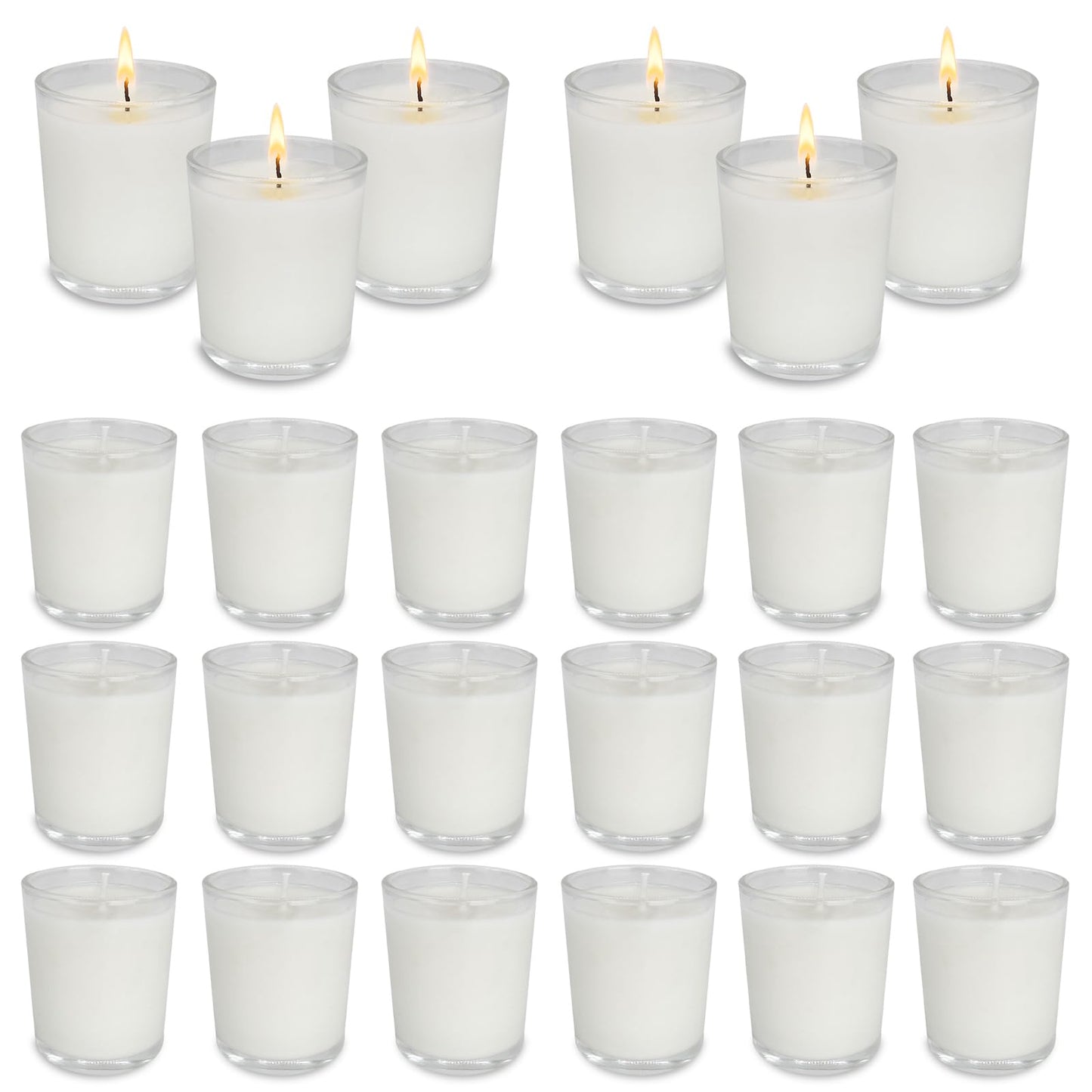 24 Pack White Unscented Clear Glass Filled Votive Candles. Hand Poured Wax Candle Ideal Gifts for Spa Weddings Birthdays Holidays Party.