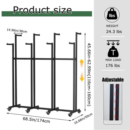 Metal Clothing Rack, 8 Arms Clothes Display Racks with Wheels, Adjustable Floor Standing Garment Rack From 46.85" to 64", Portable Retail Display Stand for Boutique Stores (Black, 8 Arm/68.5in)