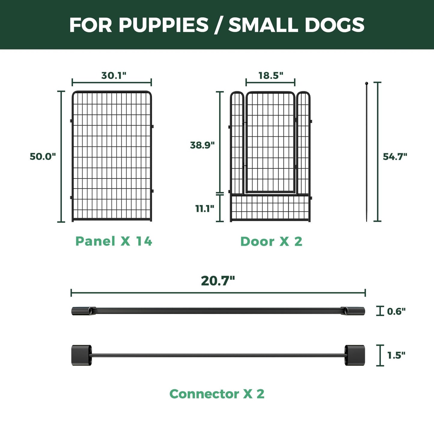 FXW Rollick Unleashed Dog Playpen for Indoor, Yard, RV Camping, 50 inch 16 Panels Dog Pen with Connectors (Pack of 2) for Large Dogs, Black│Patented
