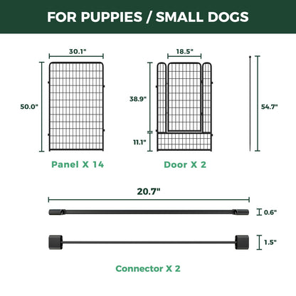 FXW Rollick Unleashed Dog Playpen for Indoor, Yard, RV Camping, 50 inch 16 Panels Dog Pen with Connectors (Pack of 2) for Large Dogs, Black│Patented