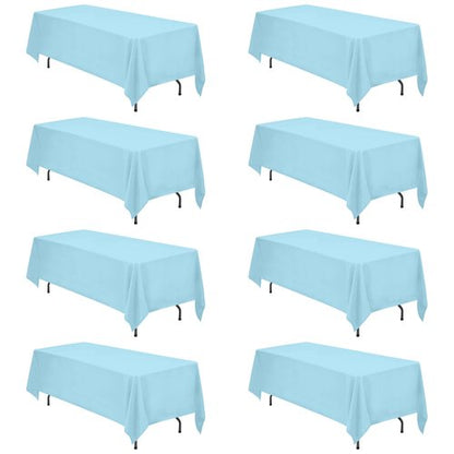 BRILLMAX 8 Pack Light Blue Tablecloths 70 x 120 Inch for 6ft & 8ft Rectangle Tables - 150 GSM Polyester Fabric, Universal Fit, Water, Stain & Wrinkle Resistant Cloth Cover for Wedding Banquet