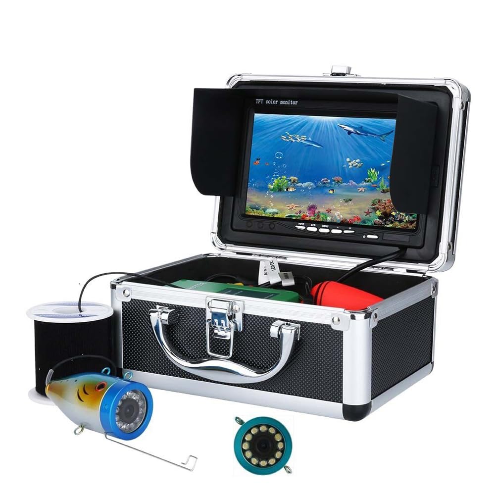 Dosilkc Underwater Fishing Camera with 7 Inch LCD Monitor, HD 1000 TVL Portable Fish Finder, 30Pcs Adjustable LED White Lamp Lights for Lake, Boat, Ice Fishing