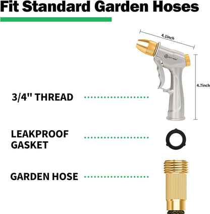 AUTOMAN Garden Hose Nozzle - Heavy Duty 100% Metal Sprayer with 4 Patterns for Watering & Washing