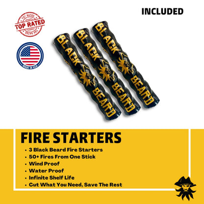 Black Beard Captain's Loot Fire Starter Kit with Ferro Rod & Fire Starter Rope | Fast Lighting Fire Starter Kit for Campfires (Waterproof & Windproof) | Infinite Shelf Life for Emergency Survival Kits