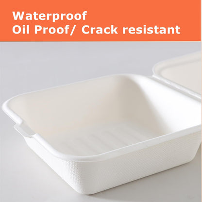 ToppYuanZea 150 Pack Clamshell Food Containers with Lid, 6 x 6 Inches Disposable Take Out To-Go Containers, White Bagasse Bento Box for Hamburger Sandwiches Chips, Microwave/Freezer Safe