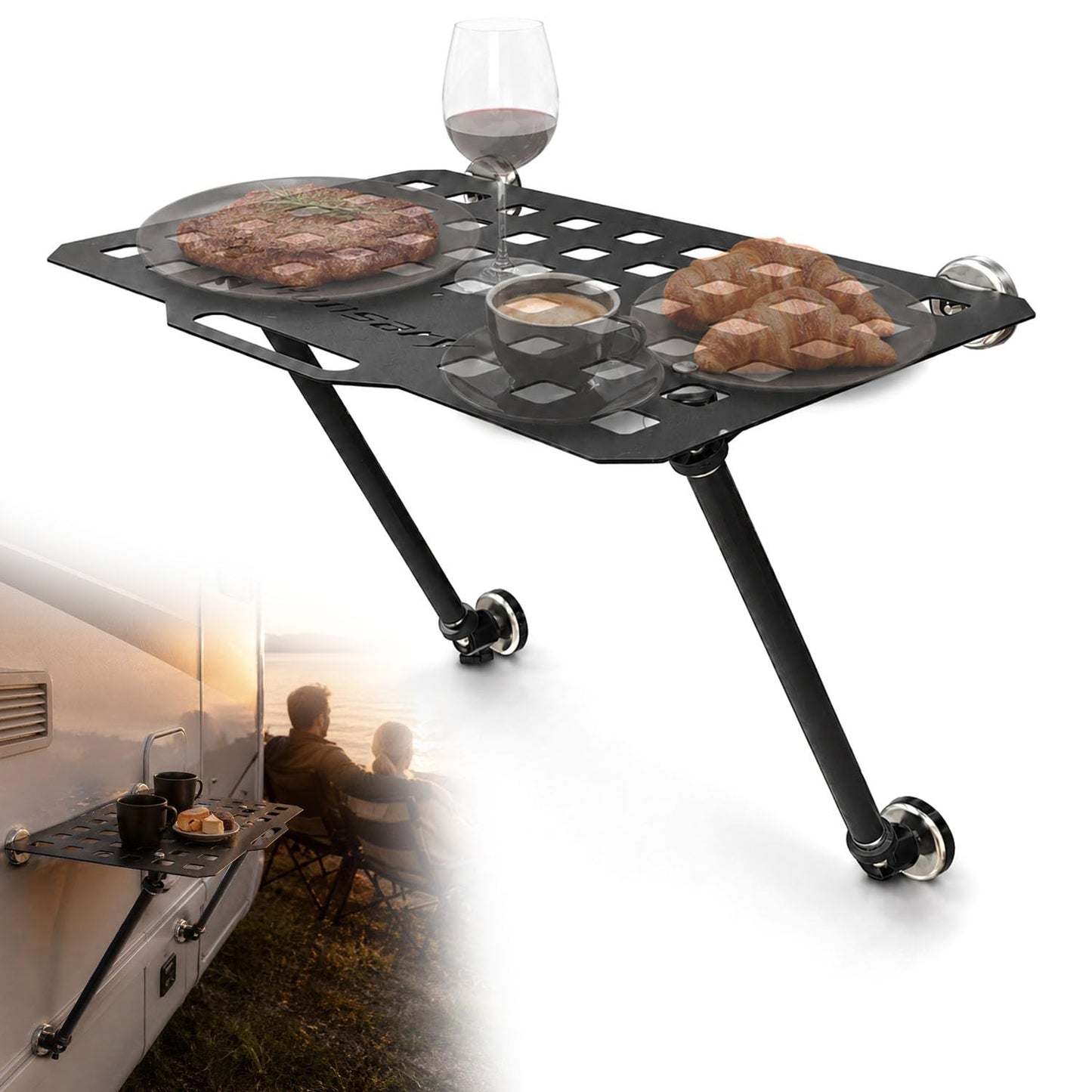 Magnetic Car Body Table for Rv Camping, Foldable Outdoor Overland Magnetic Table with Alloy Steel Panel Two Support Legs Quick Install No-Drill Fit for Car, Truck, Overland, Camping & Picnic,Anti-Rust