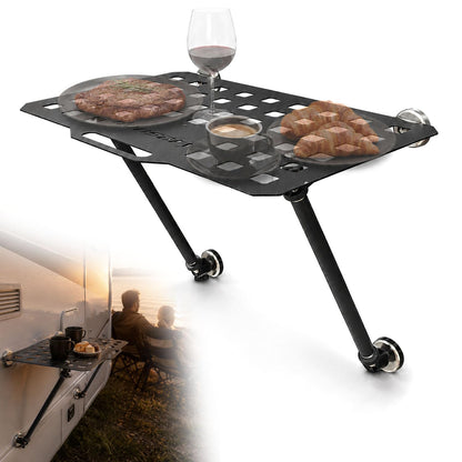 Magnetic Car Body Table for Rv Camping, Foldable Outdoor Overland Magnetic Table with Alloy Steel Panel Two Support Legs Quick Install No-Drill Fit for Car, Truck, Overland, Camping & Picnic,Anti-Rust