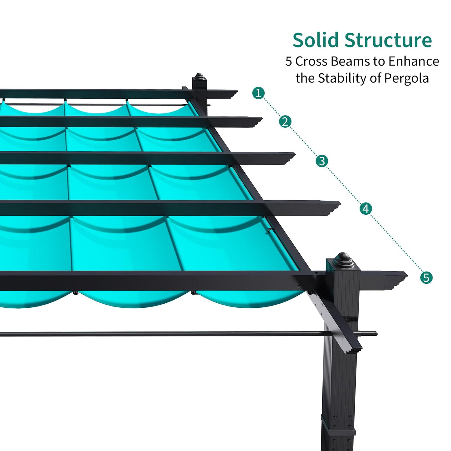 Aluminum Pergola with Retractable Canopy, 10x13 ft Sun Shade, Rust-Resistant Outdoor Pavilion for Patio, Backyard, Deck, Poolside, Waterproof, Grape Trellis, Blue with Curtains and Mosquito Netting