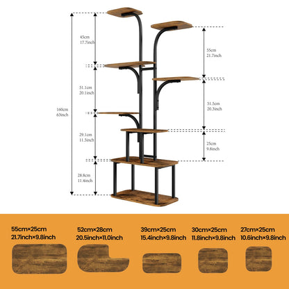 MemoCastle Tall Plant Stand with Grow Lights – 8 Tier 63" Metal and Wooden Indoor Flower Shelf Rack, Adjustable Large Corner Organizer for Living Room or Home Gardening Display