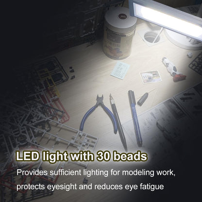Portable Workbench for Gundam Model Making, Model Kit Tool for Gundam Building, with LED Light and Magnifying Glass Suitable for High-Precision Work,KJ019