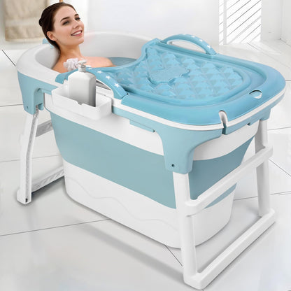 41 Inch Foldable Bathtub for Adults, Large Portable Tub for Shower, Effortless Collapsible Bathtub Adult for Spacious Bathrooms & Outdoor Use, Ideal for Ice Baths & Hot Baths (Blue, 41 Inch)