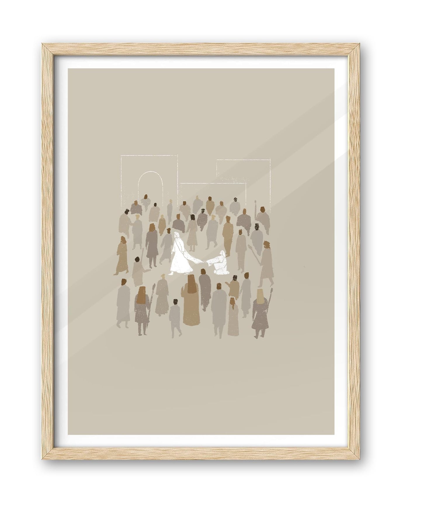iHery Natural OAK Wood Jesus and Peter Walk on Water Framed Wall Art, 12x16 in Modern Sketch Bible Verses Canvas Art Decor, Beige Logs Boho Scripture 1Pack for Living Room Bedroom