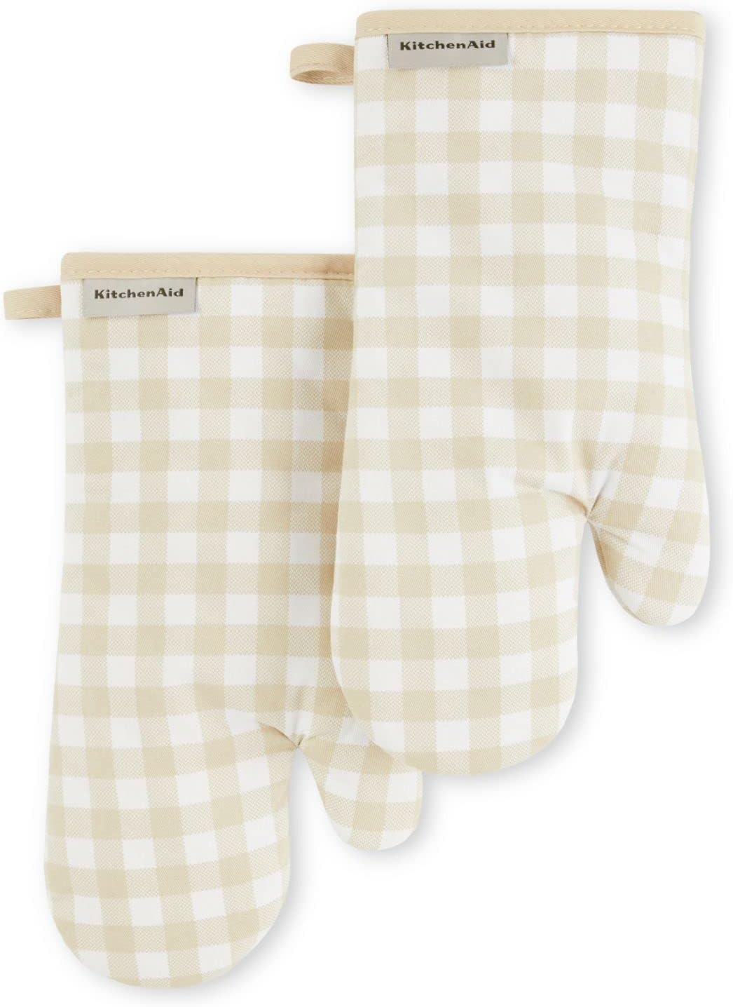 KitchenAid Gingham Oven Mitts - 2-Pack Set in Milkshake Color | 7"x13" Size for Ultimate Protection