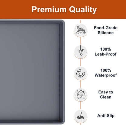 Ukeetap Extra Thick Silicone Dog & Cat Food Mat - Waterproof, Non-Slip, 19” x 12”, Gray