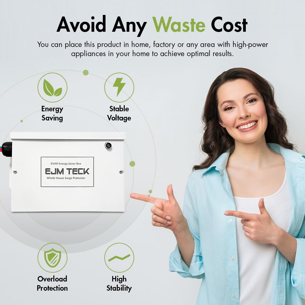KVAR Energy Saver, 300 Amp Home Energy Saver Box & Surge Protector for Whole House, UL Components Included
