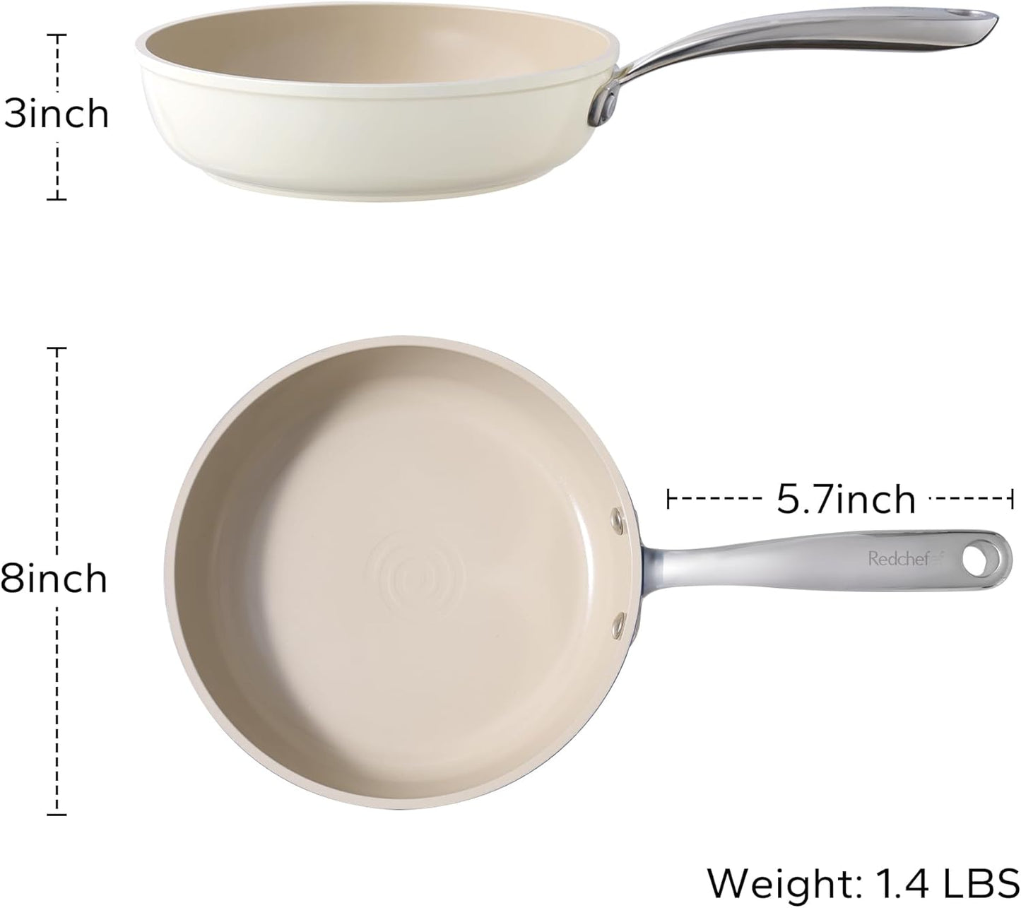Redchef Nonstick Ceramic Frying Pan - Stay Cool Handle, PFOA & PFAS Free | 8" Beige Induction Skillet