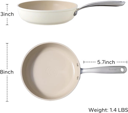 Redchef Nonstick Ceramic Frying Pan - Stay Cool Handle, PFOA & PFAS Free | 8" Beige Induction Skillet