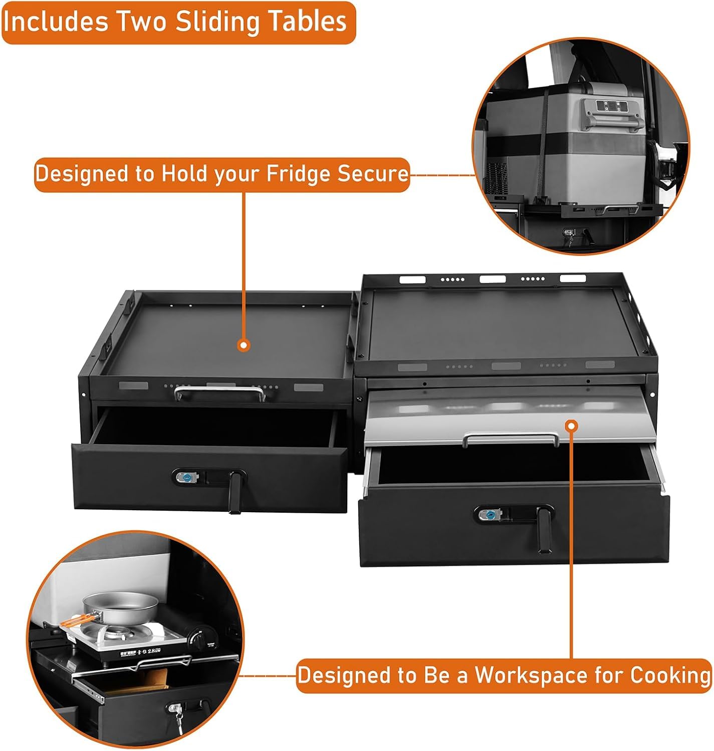 Hooke Road JK JL Trunk Cargo Storage Drawer System & Fridge Slide Mount & Cooking Platform for 2007-2026 Jeep Wrangler JK JL Unlimited 4-Door