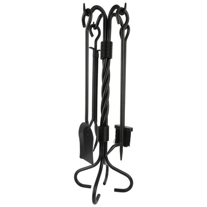 Nouetele 5-Piece Fireplace Tools Set Wrought Iron - NO Assembly - Heavy Duty 32" Solid Steel Fire Poker Set for Outdoor Fire Pit & Wood Stove - Fire Place Set with Tongs, Shovel, Brush, Stand