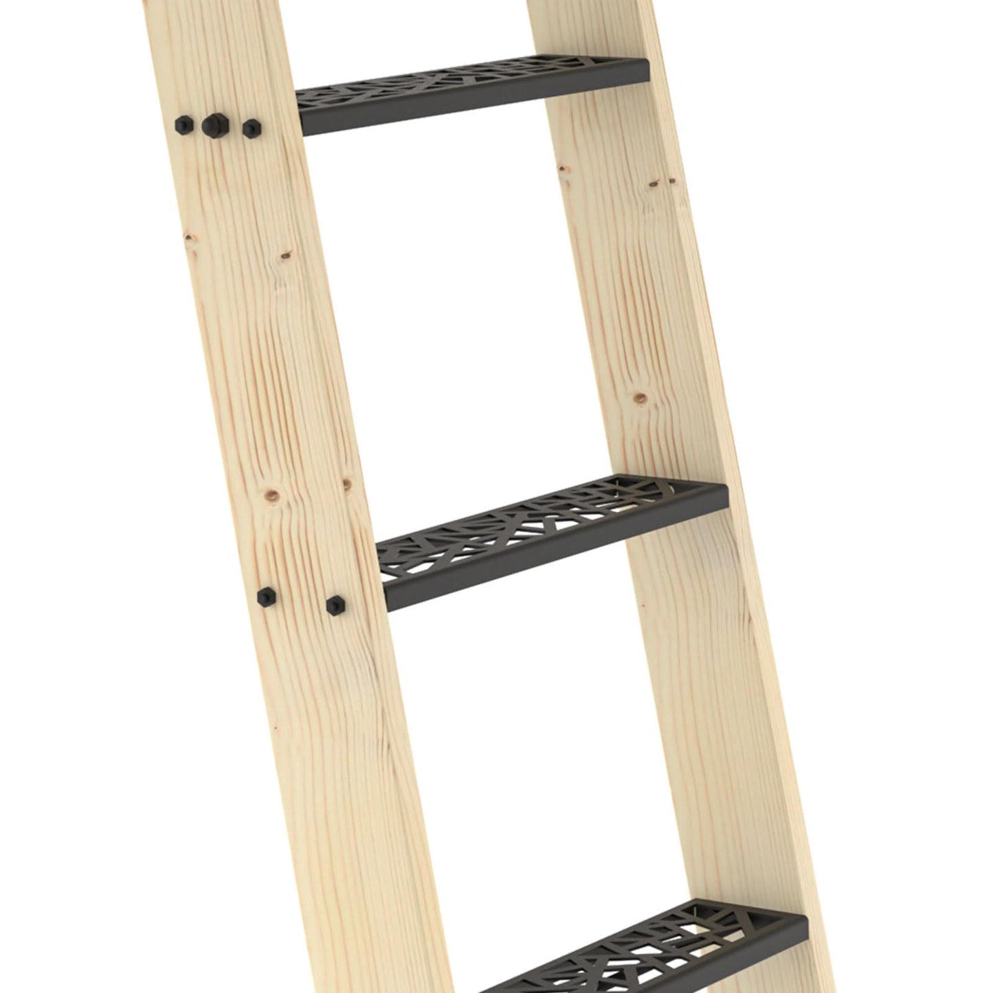 LKCBITION 72inch Knotty Pine Wood Library Ladder with Black Metal Step and Handle, Includes 24inch Rustic Black Wall Mount Pipe Railing with Hooks(Suitable Installation Height 70-5/8")