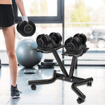 ATIVAFIT Adjustable Dumbbell Stand for Home Gym, Heavy Duty Dumbbell Rack with Adjustable Safety Strap, Space Saving Weight Stand with Wheels, Ergonomic Storage Rack Supports Up to 220 LB
