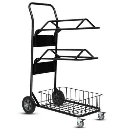 Heavy Duty Two Tier Saddle Rack Stand, Wheeled Saddle Cart with Basket, Ideal for Storing, Transporting, Organizing, and Moving Supplies - Detachable