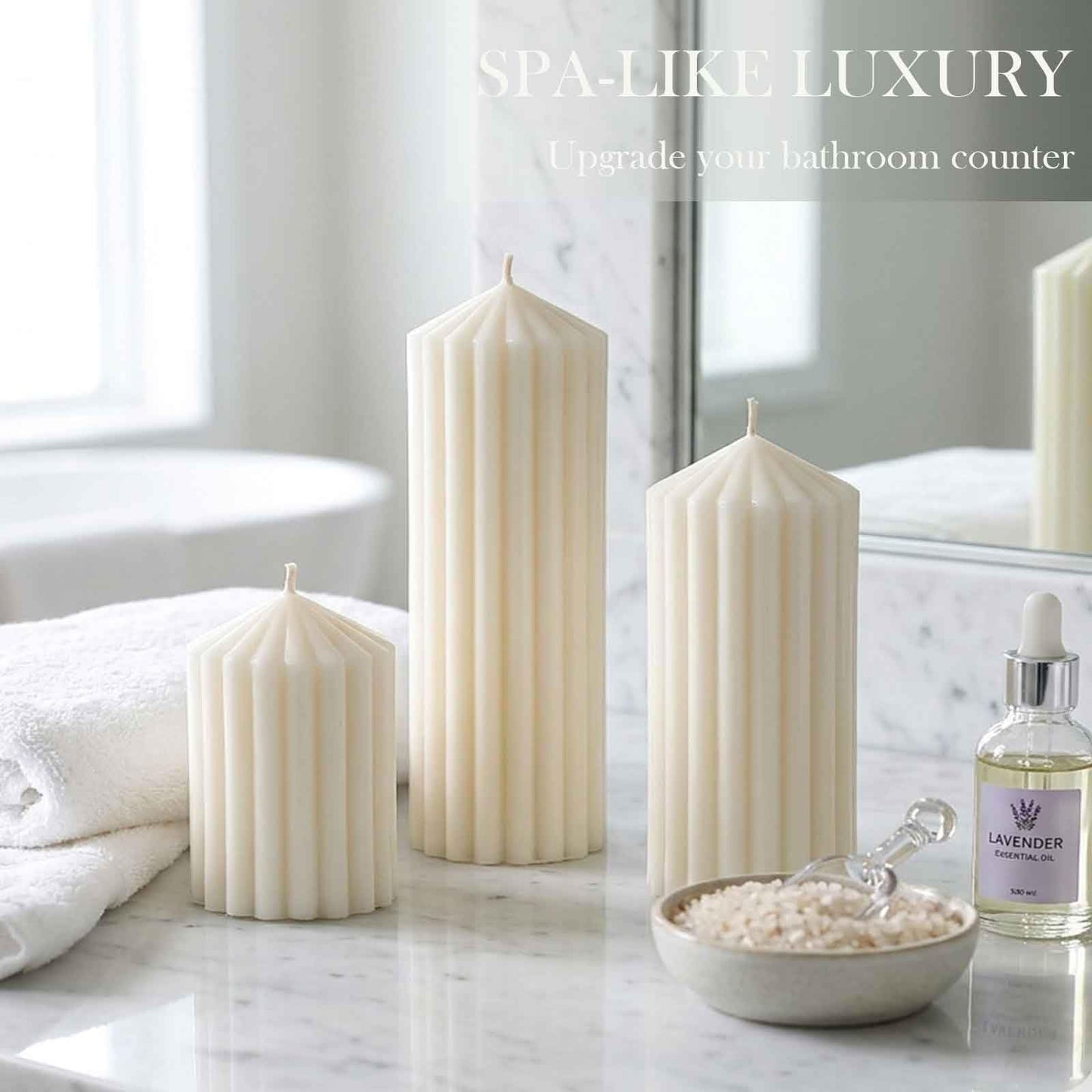 3 Pack Cream White Ribbed Pillar Candles-Natural Soy Wax Unscented,Non-Toxic,Smokeless Large Candle-2.8" x4,6,8 Inch Aesthetic Modern Candles for Home Decor,Dinner Table,Living Room,Housewarming Gift