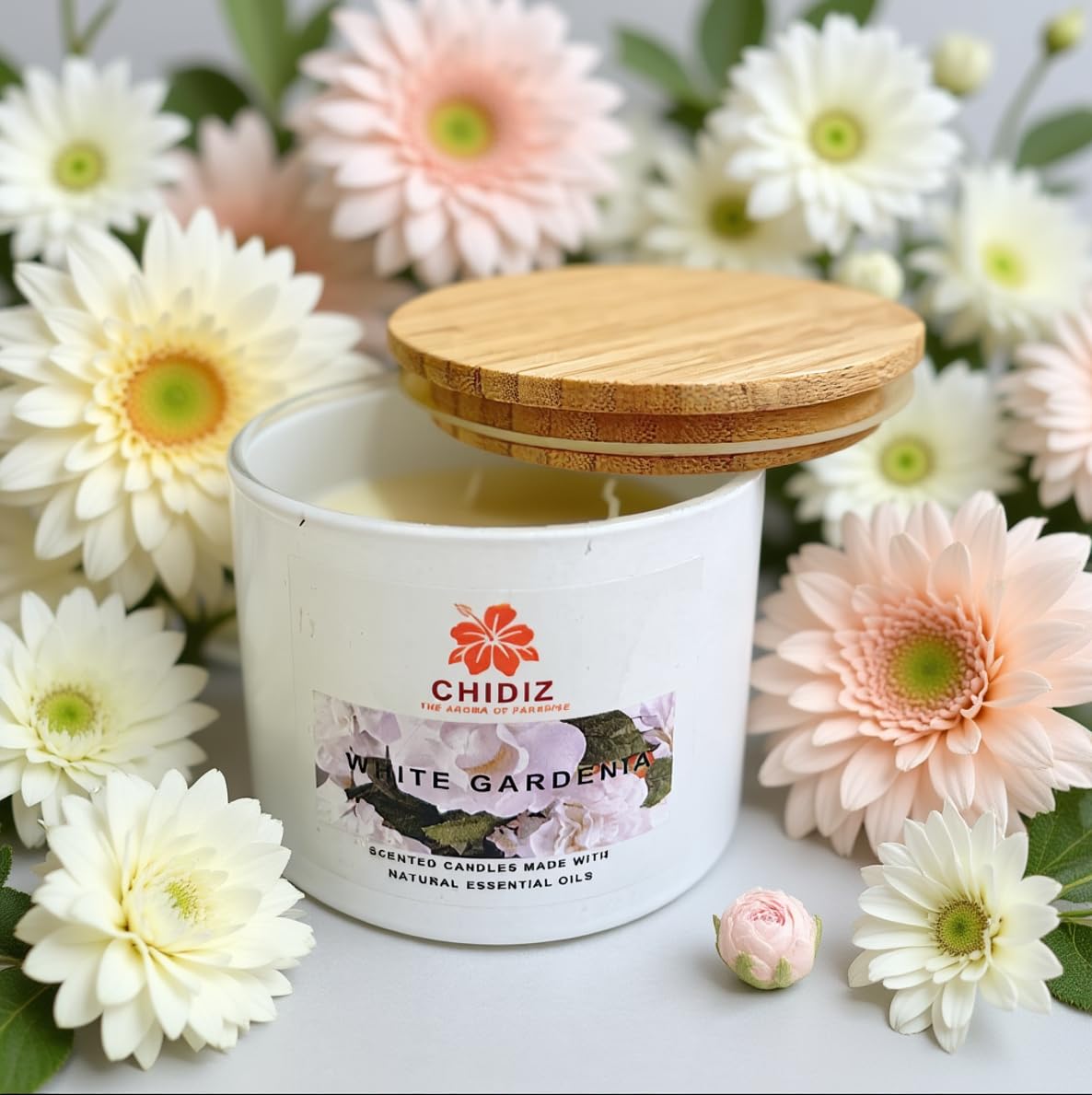 CHIDIZ White Gardenia Soy Scented Candles | Large 1 Wick Jar Candle | Up to 45 Hours Burning Time | Relaxing Aromatherapy Candles | Housewarming Gift for Women and Men (Medium, White Gardenia)