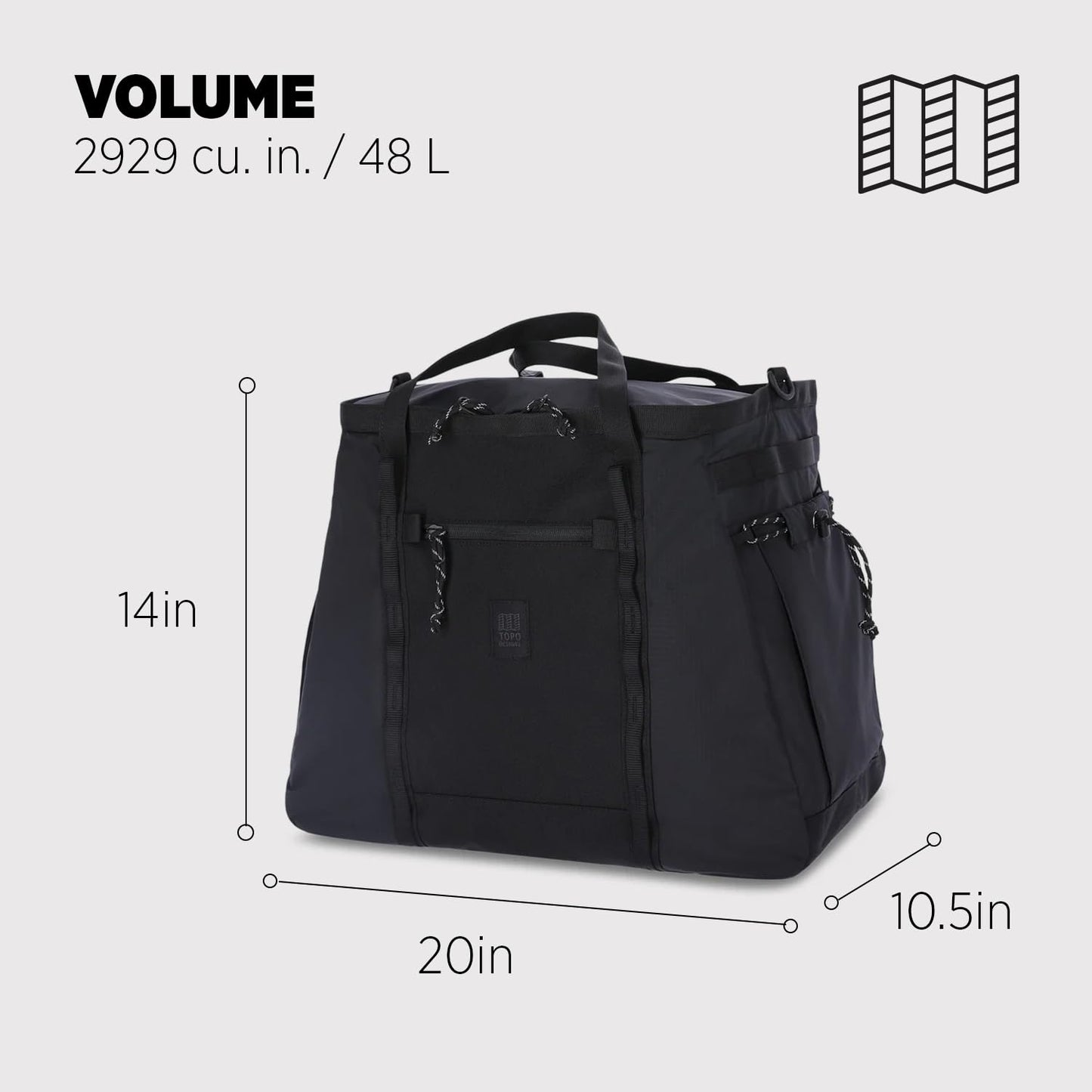Topo Designs Mountain Gear Bag, Enormous Tote Style Free Standing Bag, Recycled Nylon, Abrasion Resistant (Black/Black)