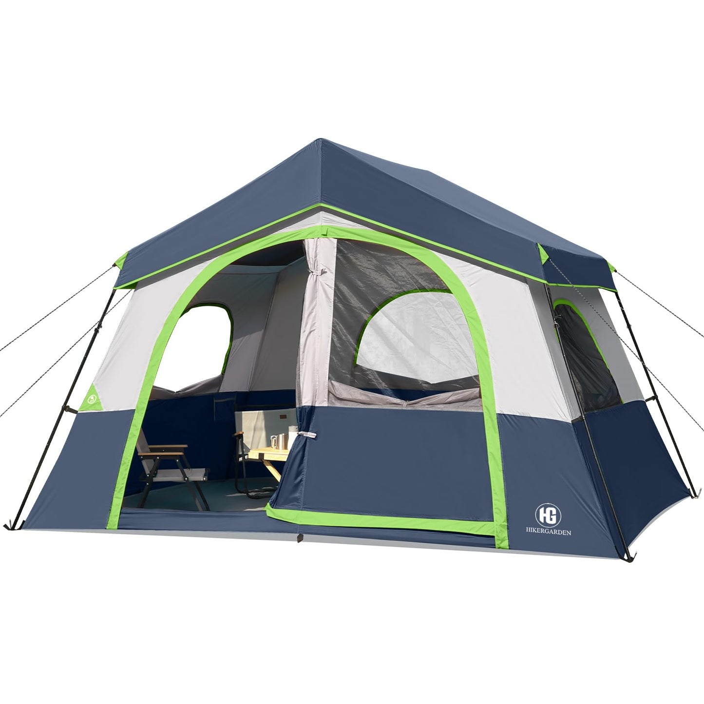 HG 8 Person Camping Tent - Portable Cabin Tent for Camp, Windproof Fabric Easy Set Up Family Tent Outdoor for Hiking, Backpacking, Traveling (Dark Blue)