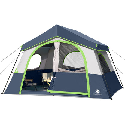 HG 8 Person Camping Tent - Portable Cabin Tent for Camp, Windproof Fabric Easy Set Up Family Tent Outdoor for Hiking, Backpacking, Traveling (Dark Blue)