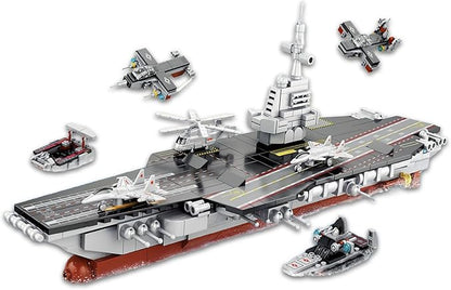 8 in 1 WW2 Aircraft Carrier Building Set Military Cruiser Ocean Battleship Toy with Helicopter &amp Boat (25 Warship Models) 562 Pieces Naval Gifts for Adults Man Teens 14+